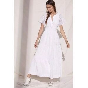 Anthropologie Maeve Somerset White Eyelet Maxi Dress